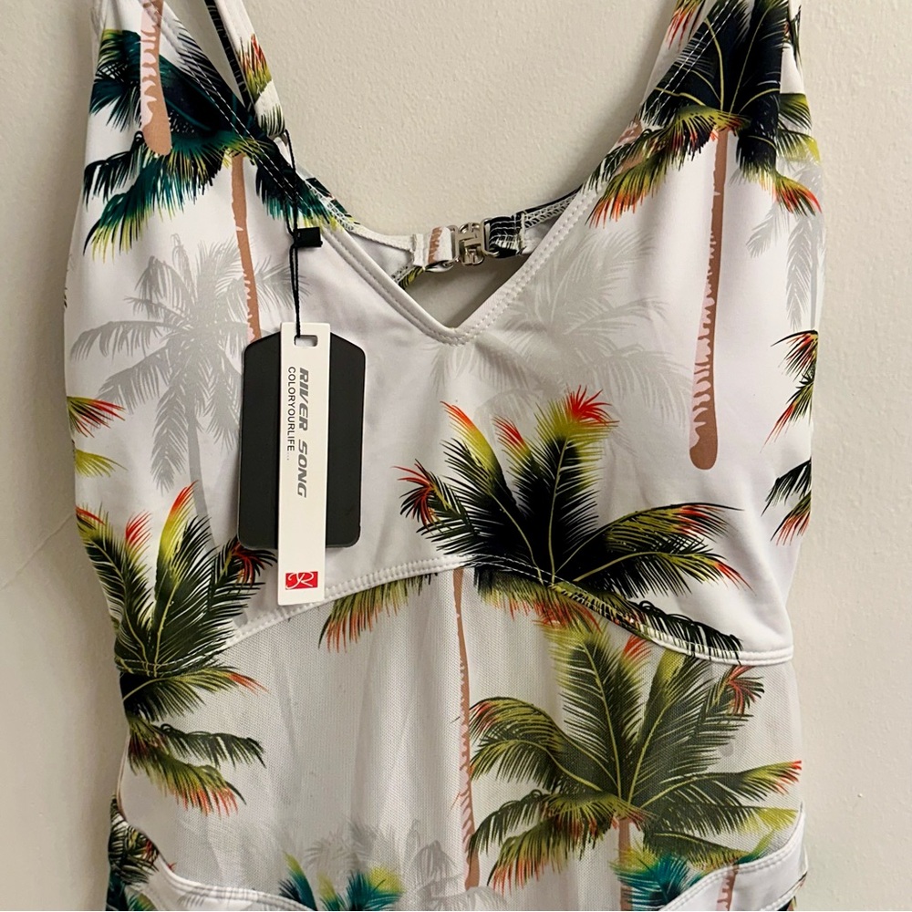 Riversong Backless One Piece Coconut Tropical Palm Tree Swimsuit White SZ XL - Picture 6 of 13